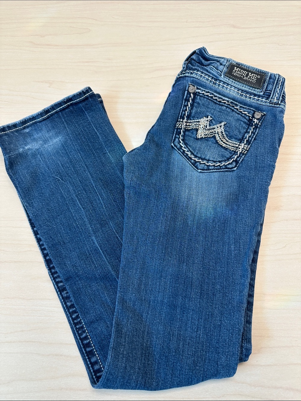 Miss Me Dark Blue Distressed Pocket Jeans size 29, bootcut